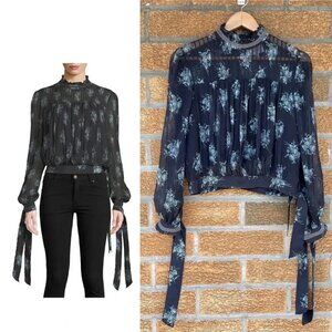 Cinq a Sept Natalie Shirred Floral-Print Blouse small